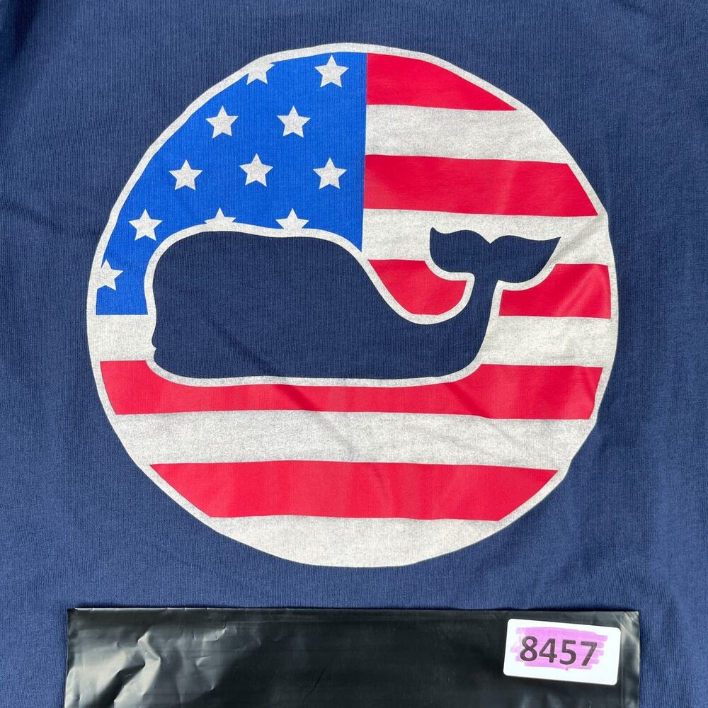 Vineyard Vines Shirt Small Navy Blue Long Sleeve USA Flag Logo Pullover Mens
